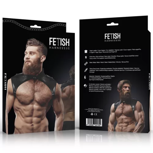 FETISH SUBMISSIVE ATTITUDE – Férfi nyakpántos mellhám, vegán bőr, állítható