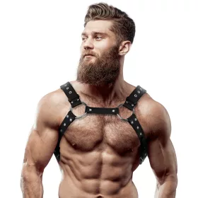   FETISH SUBMISSIVE ATTITUDE – Férfi mellkasi hám szegecsekkel, vegán bőrből, fekete, univerzális méret