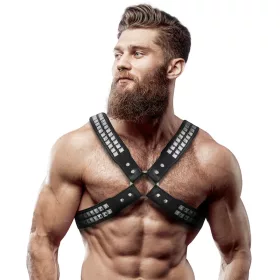   FETISH SUBMISSIVE ATTITUDE – Férfi mellhám szegecsekkel, vegán bőrből, fekete, univerzális méret