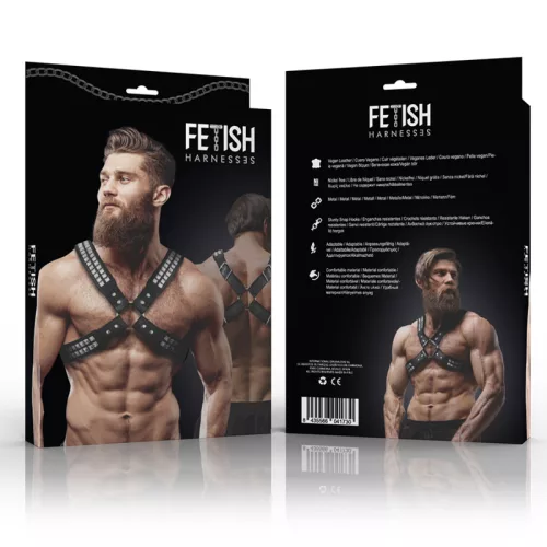 FETISH SUBMISSIVE ATTITUDE – Férfi mellhám szegecsekkel, vegán bőrből, fekete, univerzális méret