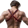 FETISH SUBMISSIVE ATTITUDE – Bulldog mellkasi hám vegán bőrből, fekete-piros, univerzális méret