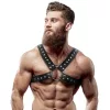 FETISH SUBMISSIVE ATTITUDE – Férfi mellkasi hám szegecsekkel, vegán bőrből, fekete, univerzális méret