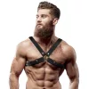 FETISH SUBMISSIVE ATTITUDE – Keresztpántos Bulldog mellkasi hám vegán bőrből, fekete, univerzális méret