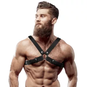   FETISH SUBMISSIVE ATTITUDE – Keresztpántos Bulldog mellkasi hám vegán bőrből, fekete, univerzális méret