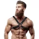 FETISH SUBMISSIVE ATTITUDE – Keresztpántos Bulldog mellkasi hám vegán bőrből, fekete, univerzális méret