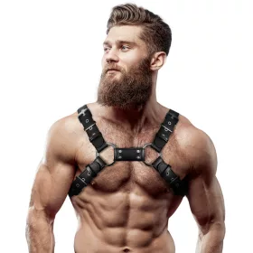  FETISH SUBMISSIVE ATTITUDE – Bulldog férfi mellkasi hám vegán bőrből, fekete, univerzális méret