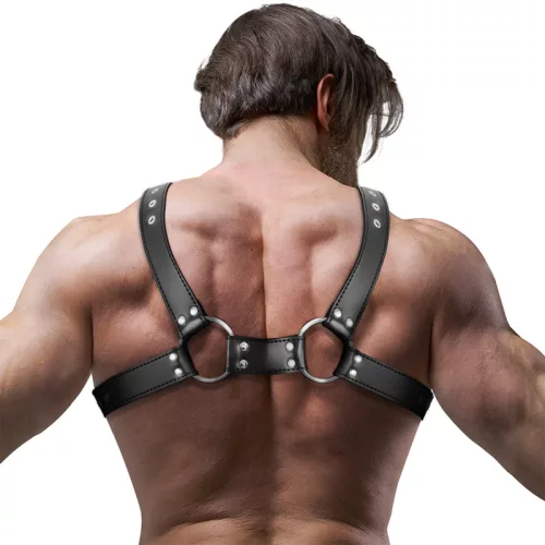 FETISH SUBMISSIVE ATTITUDE – Bulldog férfi mellkasi hám vegán bőrből, fekete, univerzális méret