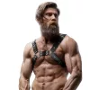 FETISH SUBMISSIVE ATTITUDE – Bulldog férfi mellkasi hám vegán bőrből, fekete, univerzális méret