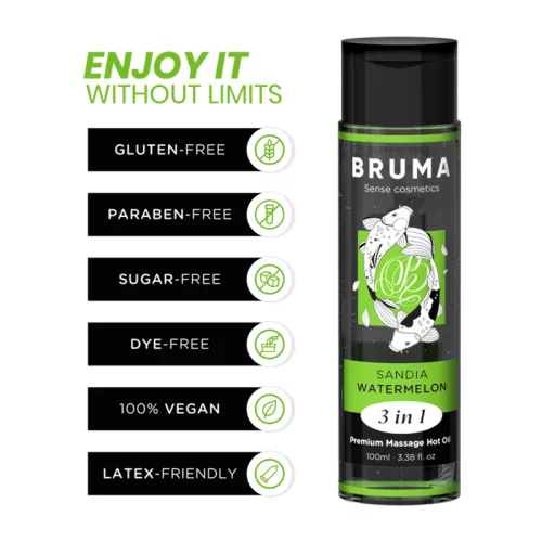 BRUMA – Premium 3 az 1-ben melegítő masszázsolaj, görögdinnye ízű, 100 ml