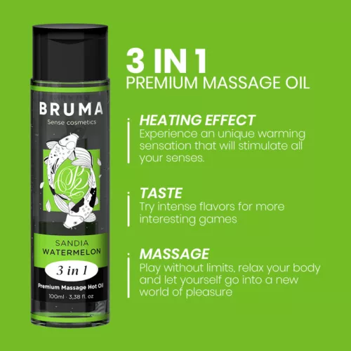 BRUMA – Premium 3 az 1-ben melegítő masszázsolaj, görögdinnye ízű, 100 ml