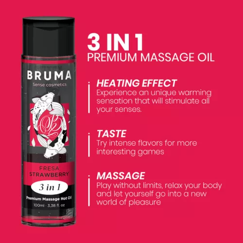 BRUMA – Premium 3 az 1-ben melegítő masszázsolaj, eper ízű, 100 ml