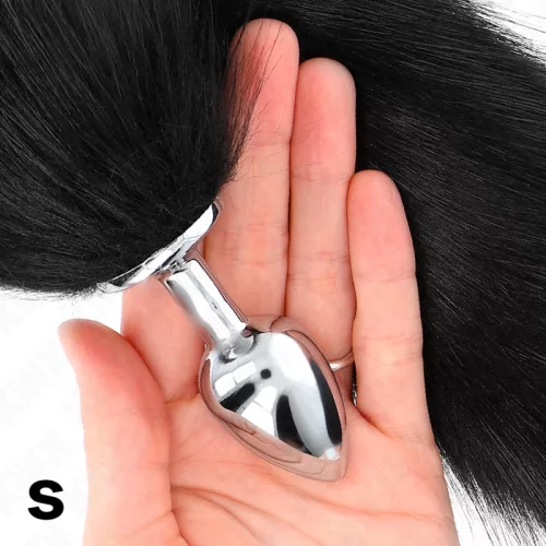 KINK – Kisméretű fém anál plug fekete szintetikus farokkal, S méret, 40 cm