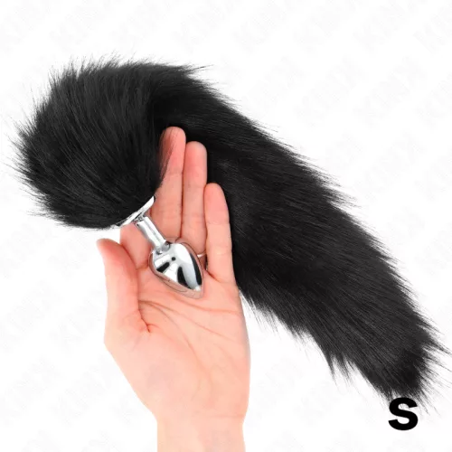 KINK – Kisméretű fém anál plug fekete szintetikus farokkal, S méret, 40 cm