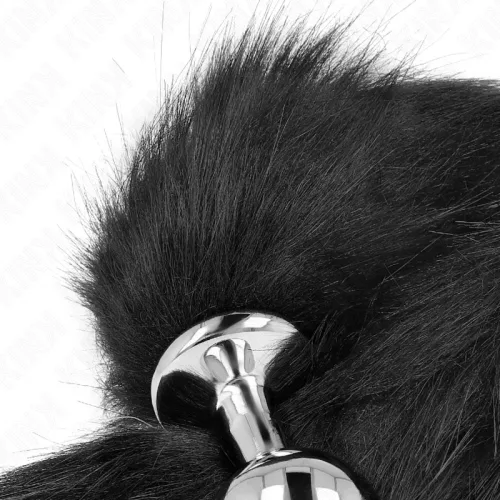 KINK – Közepesméretű fém anál plug fekete szintetikus farokkal, M méret, 40 cm