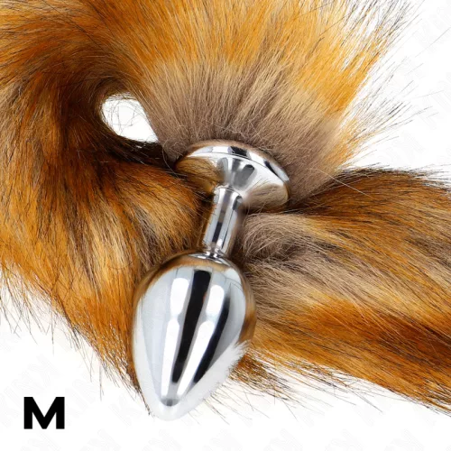 KINK – Közepesméretű fém anál plug barna szintetikus farokkal, M méret, 40 cm