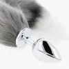 KINK – Nagyméretű szilikon anál plug szürke-fehér szintetikus farokkal, L méret, 40 cm