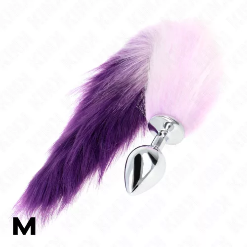KINK – Közepesméretű fém anál plug lila szintetikus farokkal, M méret, 40 cm