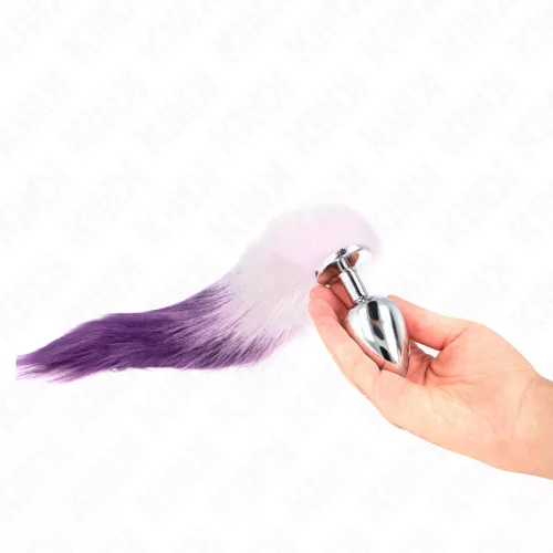 KINK – Nagyméretű fém anál plug lila szintetikus farokkal, L méret, 40 cm