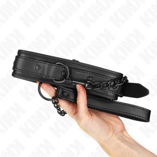 KINK – Neoprén bondage nyakörv pórázzal, állítható, fekete, 78 cm