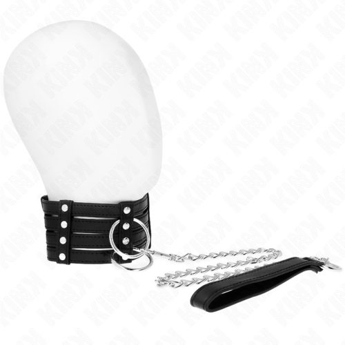 KINK – Állítható nyakörv és póráz szett, vegánbőr, 35-51 x 7 cm, 65 cm, fekete