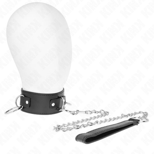 KINK – Állítható nyakörv pórázzal, 3 fémgyűrűs kivitel, 65 cm, fekete (Model 2)