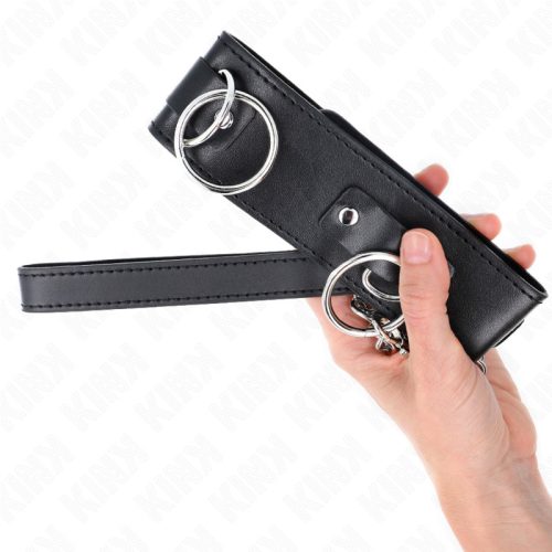 KINK – Állítható nyakörv pórázzal, 3 fémgyűrűs kivitel, 65 cm, fekete (Model 2)