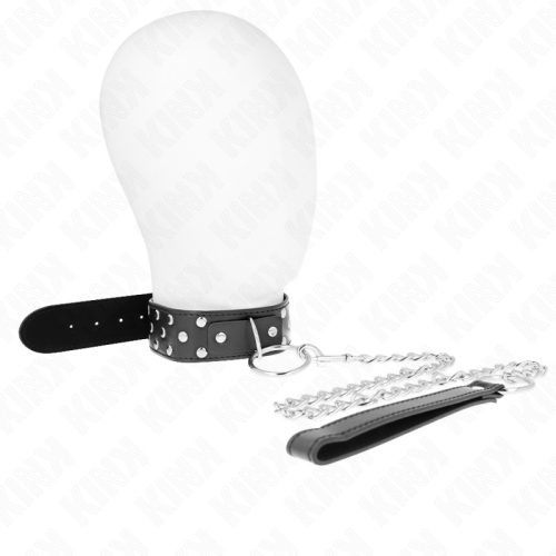 KINK – Gyűrűs, szegecselt állítható nyakörv fém gyűrűvel, 65 cm, fekete