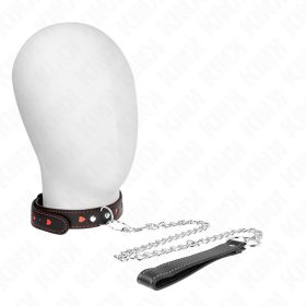   KINK – Szív mintás nyakörv és póráz szett, állítható, vegán bőrből, fekete