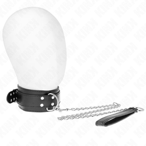 KINK – Állítható nyakörv pórázzal, ezüst csatokkal, fekete