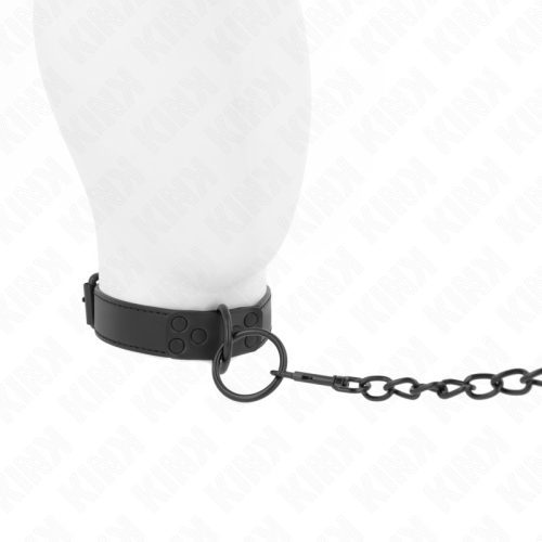 KINK – Állítható nyakörv sötét pórázzal, vegán bőr, fekete