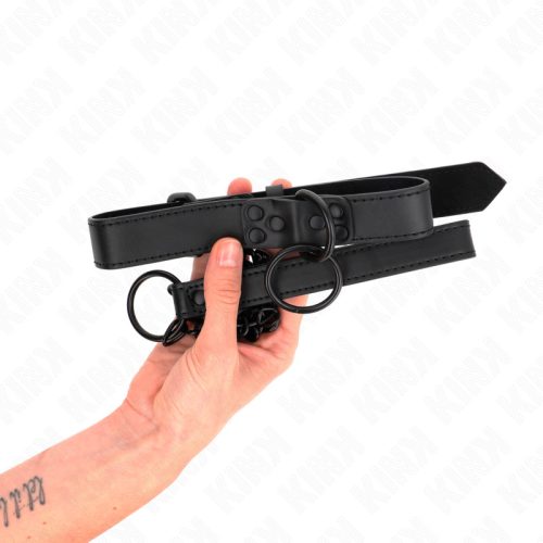 KINK – Állítható nyakörv sötét pórázzal, vegán bőr, fekete