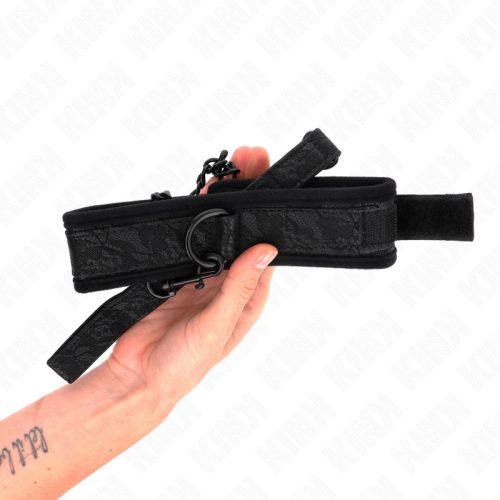 KINK – Állítható nyakörv pórázzal, vegán bőr, fekete (Model 5)
