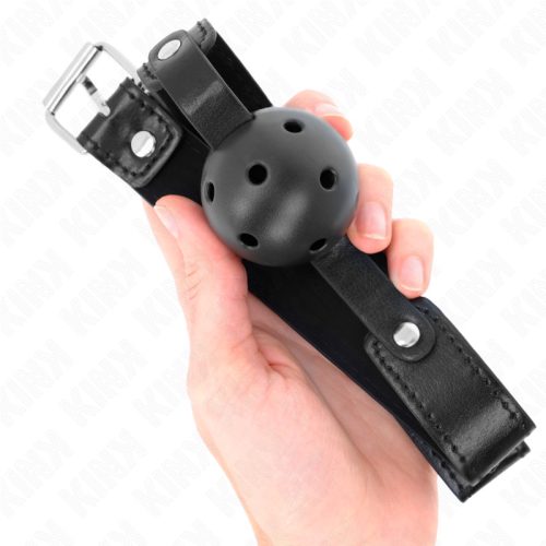 KINK – Légzőnyílásos szilikon golyós szájpecek, állítható fekete pánttal , 4,5 cm