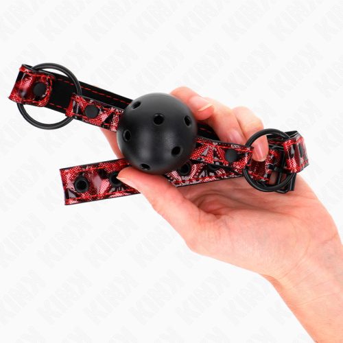 KINK – Gyémánt mintás szájpecek, 4,5 cm-es szilikon golyóval, állítható pánttal, fekete-bordó