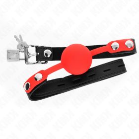   KINK – Szilikon golyós szájpecek zárral, 4 cm, állítható pánttal, piros