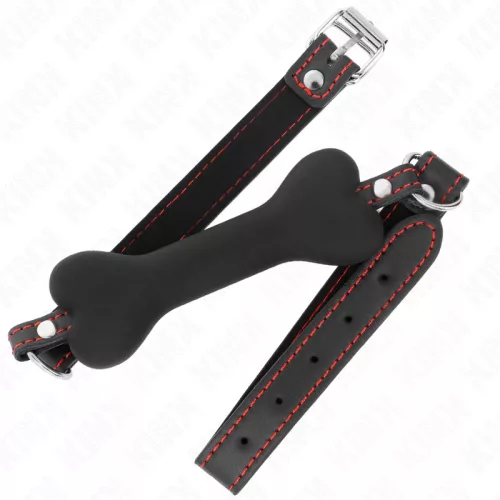 KINK – Fekete csont formájú szájpecek, szilikon, állítható pánttal, 12 cm