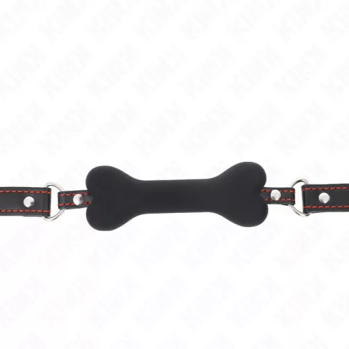 KINK – Fekete csont formájú szájpecek, szilikon, állítható pánttal, 12 cm