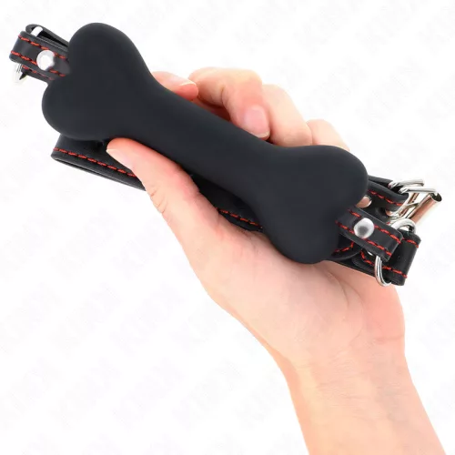 KINK – Fekete csont formájú szájpecek, szilikon, állítható pánttal, 12 cm
