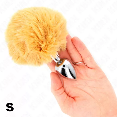 KINK – Rozsdamentes acél anál plug bézs nyuszi farokkal, 7 × 3 cm
