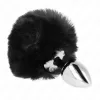 KINK – Rozsdamentes acél anál plug fekete nyuszi farokkal, 7 × 3 cm