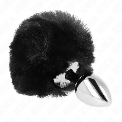 KINK – Rozsdamentes acél anál plug fekete nyuszi farokkal, 7 × 3 cm