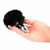 KINK – Rozsdamentes acél anál plug fekete nyuszi farokkal, 7 × 3 cm