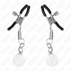   KINK – Ezüst üveggyöngyös mellbimbócsíptető, állítható, 6 cm