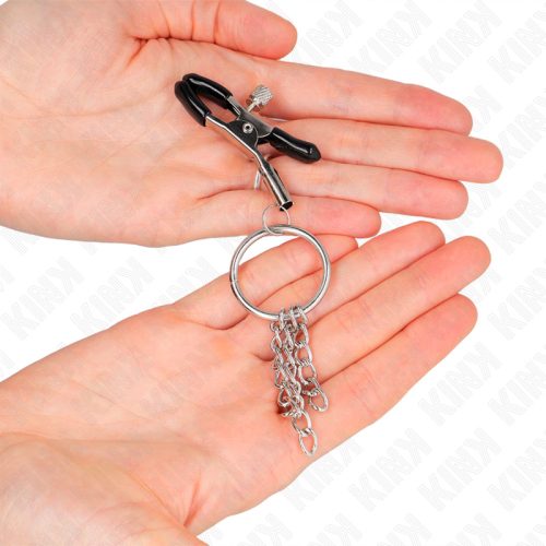 KINK – Állítható O-gyűrűs mellbimbócsipesz lánccal, ezüst, 6 cm