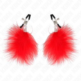 KINK – Piros mellcsipesz toll díszítéssel, 7 cm