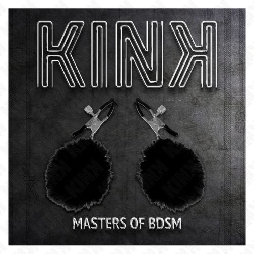 KINK – Állítható mellbimbócsipesz műszőrme golyókkal, fekete, 6 cm