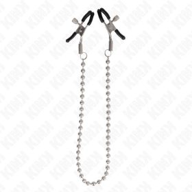   KINK – Gyöngyláncos mellcsipesz, 30 cm-es fém lánccal, állítható szorítással, ezüst