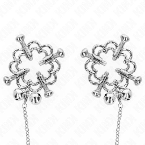 KINK – Fém virágmintás mellcsipesz lánccal, állítható szorítással, ezüst