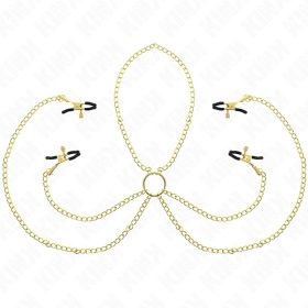   KINK – Állítható mellbimbó- és szeméremajakcsipesz szett, arany színű, 4 részes