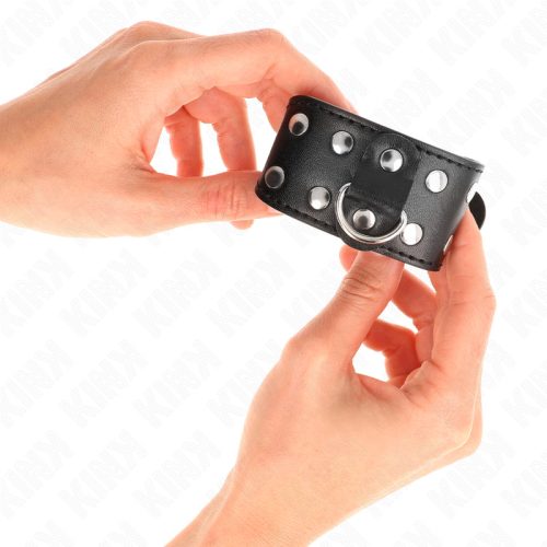 KINK – Állítható vegán bőr csuklórögzítő szett dupla szegecssorral, fekete